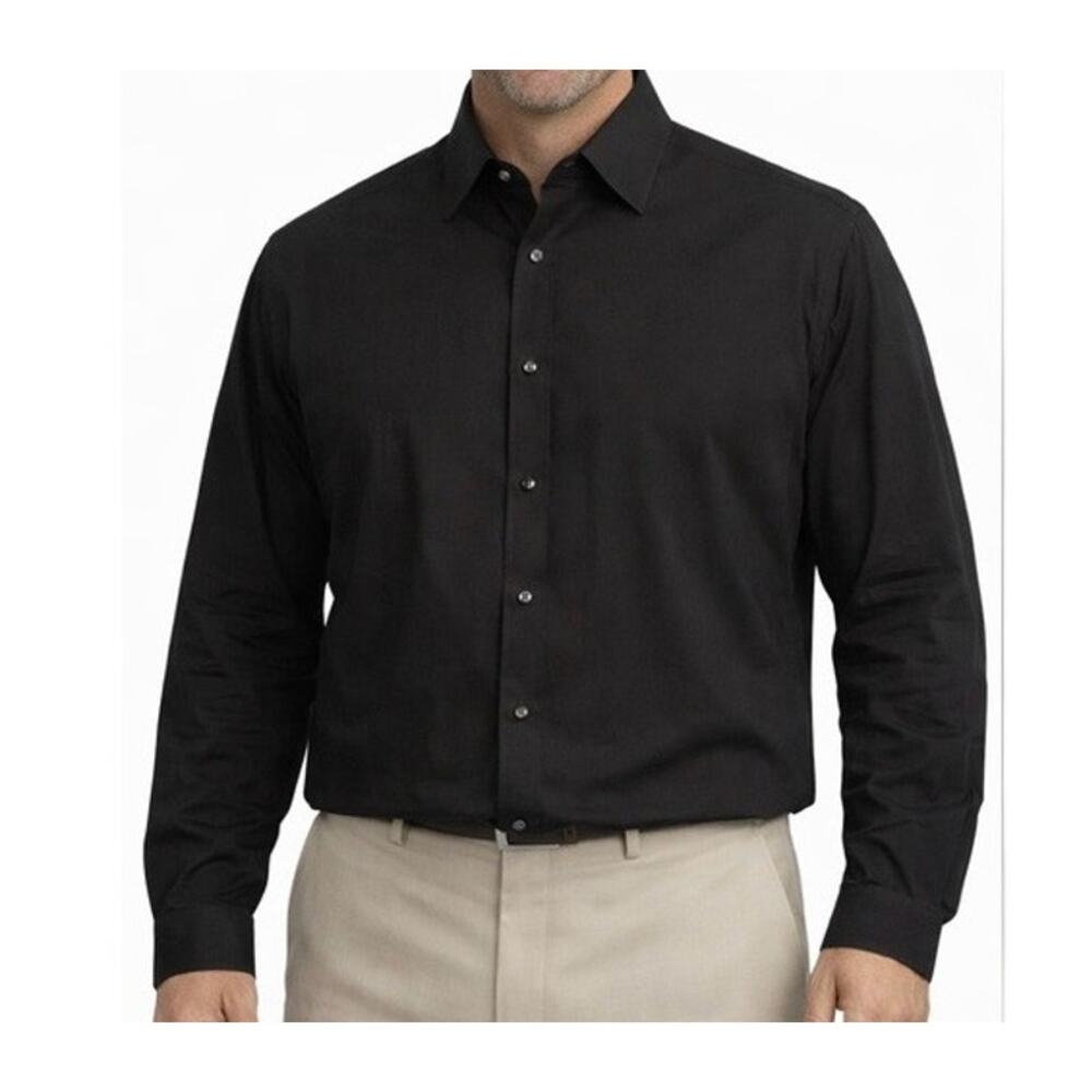 Tasso Elba Shirt Mens Size XL Size 17 Black Long Sleeve Collar Button Up Designe